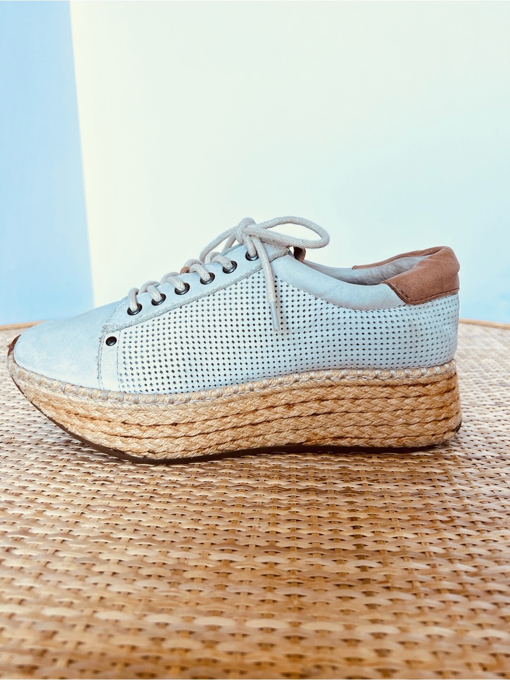 OTBT Meridian Espadrille Sneakers Platform Rattan Leather Suede Beige Tan 7.5